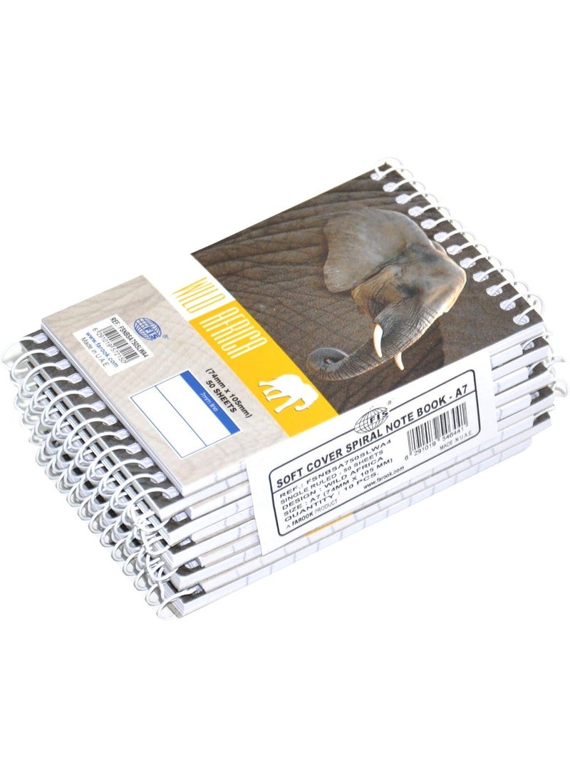 FIS Top Spiral, Soft Cover Notebook, A7 Size(7.4x10.5cm), 50 Sheets, Single Ruling, Pack of 10 Pieces-FSNBSA750SLWA4 - Image 1